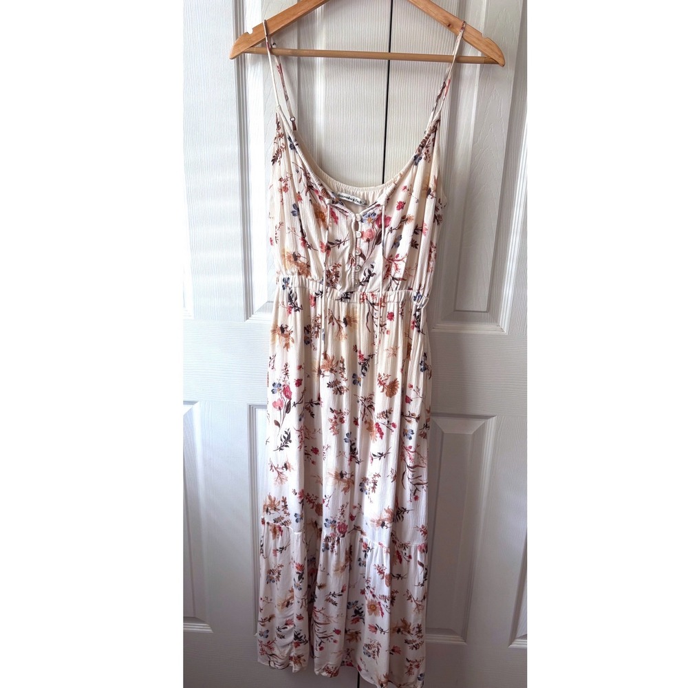Abercrombie & Fitch Ivory Fall Floral Gauzy Cottage Sleeveless Maxi Sun Dress S
